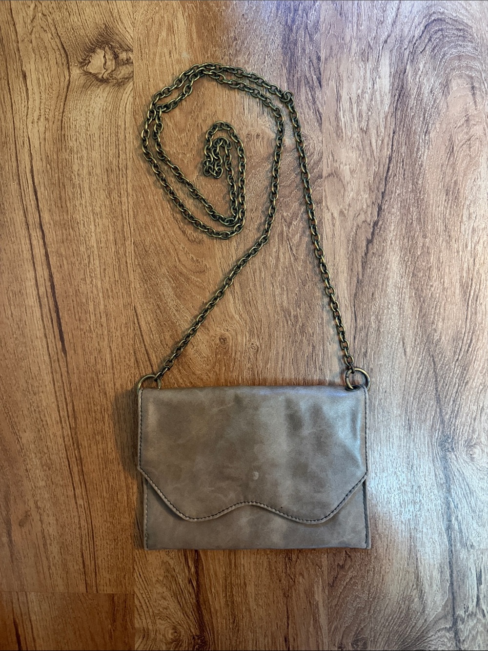 Leather-Effect Taupe Crossbody Bag with Chain Strap